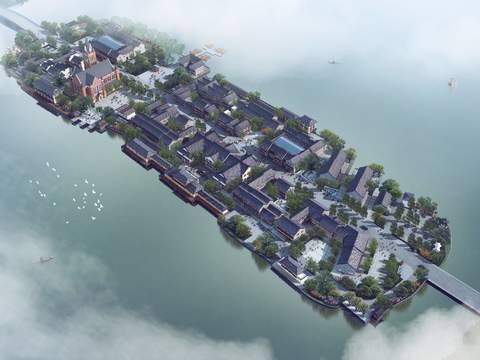  中式古建景观鸟瞰PSD 