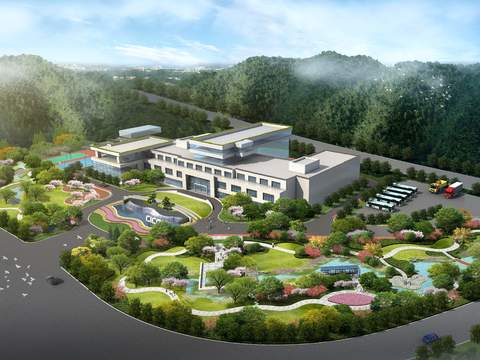  现代园林景观鸟瞰psd 