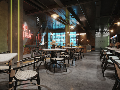  工业风酒吧清吧3d模型 