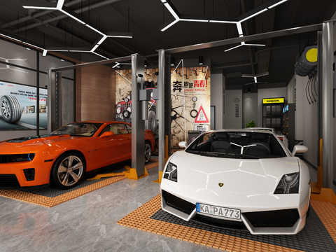  现代汽车维修车间3d模型 