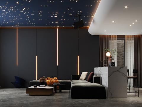  现代影音室 视听室 家庭影院3d模型 