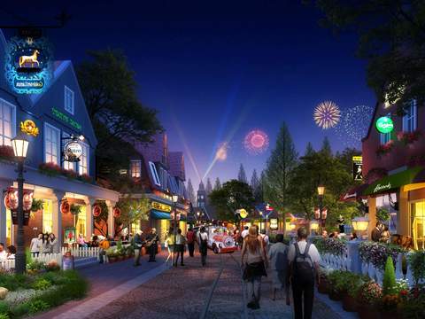  现代商业街夜景景观psd 