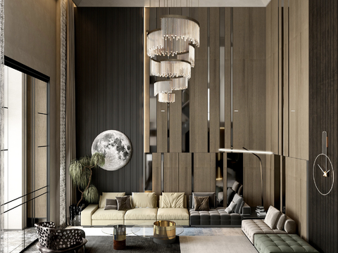  现代挑空别墅客厅3d模型 