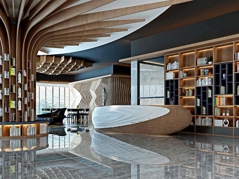  现代图书室阅览室3d模型 