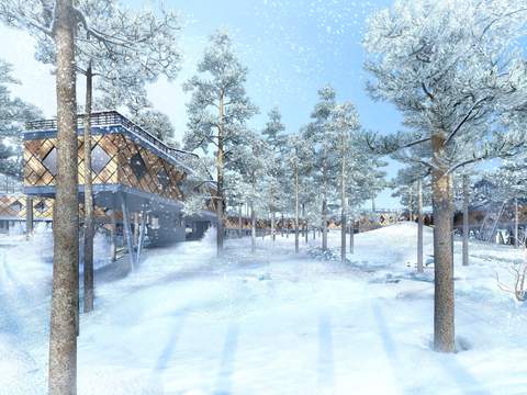  现代雪景建筑外观psd 