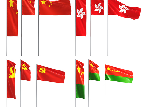  现代国旗旗帜3d模型 