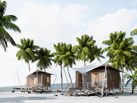  现代海边沙滩集装箱3d模型 