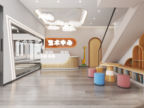  艺术中心前台3d模型 