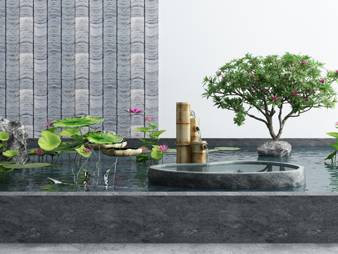  新中式庭院景观小品3d模型 