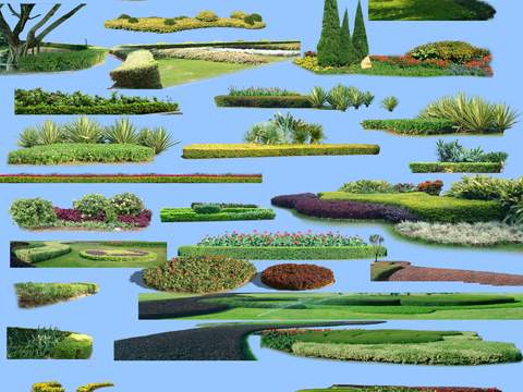  现代灌木丛花草绿植psd 