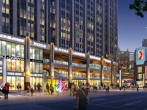  现代商业楼外观夜景psd 