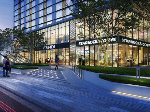  现代商业街夜景景观psd 