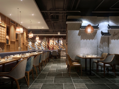  新中式主题餐厅3d模型 