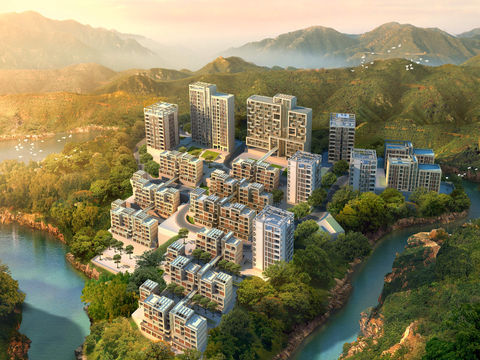  现代山体住宅小区psd 