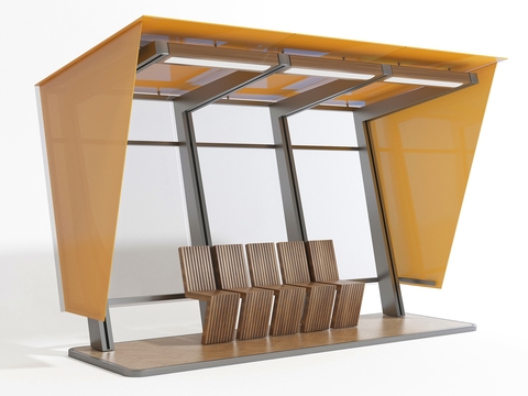  公交车站 巴士站3d模型 