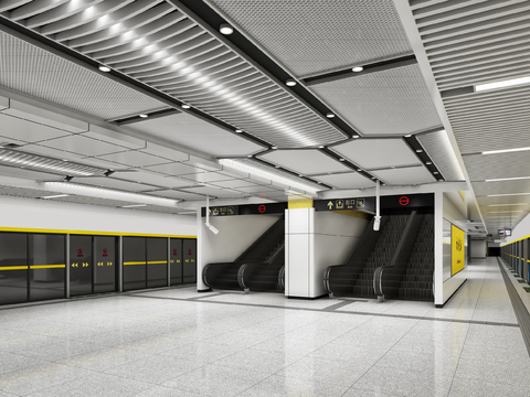  现代地铁站站台3d模型 