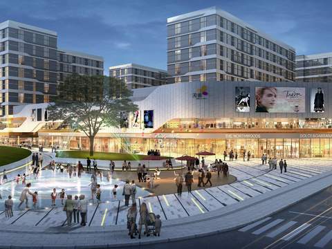  现代商业街步行街外观鸟瞰psd 