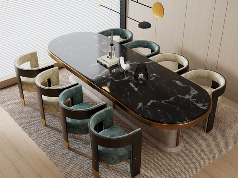 条形餐桌椅3d模型