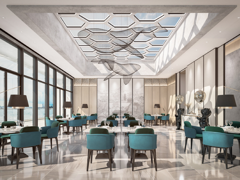  新中式酒店餐厅3d模型 