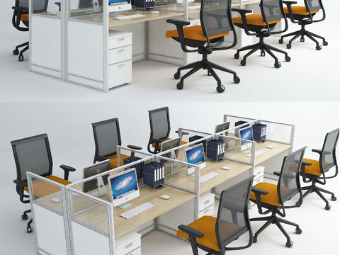  现代屏风卡位办公桌3d模型 
