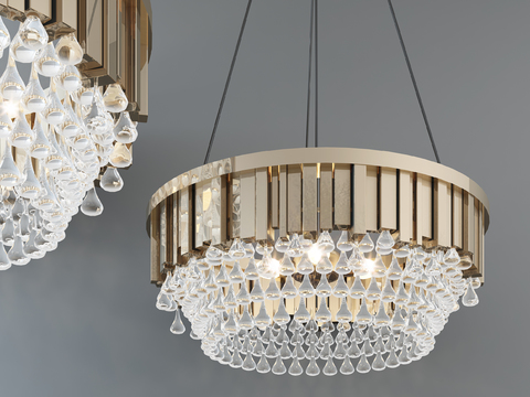  现代奢华水晶吊灯3d模型下载 金属材质室内装饰灯饰 轻奢客厅吊灯设计 