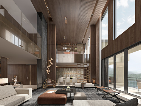  现代轻奢别墅大堂餐厅3d模型 