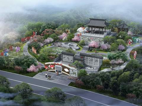  中式公园 仙桃园psd 