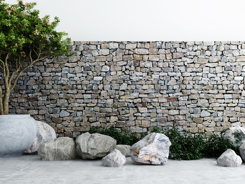  现代石头松树景观小品3d模型 