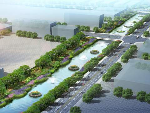  现代河道园林景观psd 