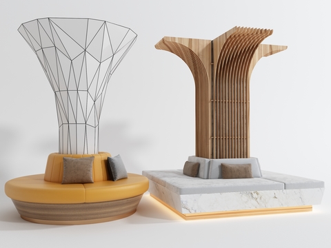  现代圆形包柱办公沙发3d模型 