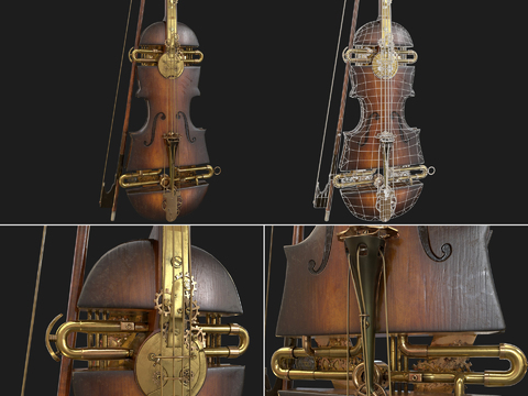  现代复古小堤琴3d模型 