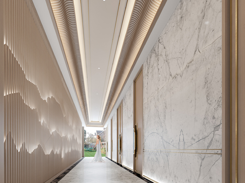  新中式会所过道走廊3d模型 