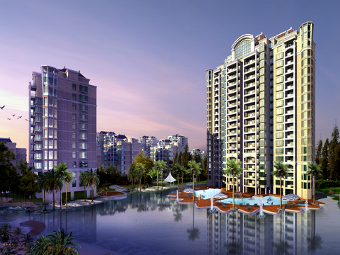  现代住宅楼外观psd 