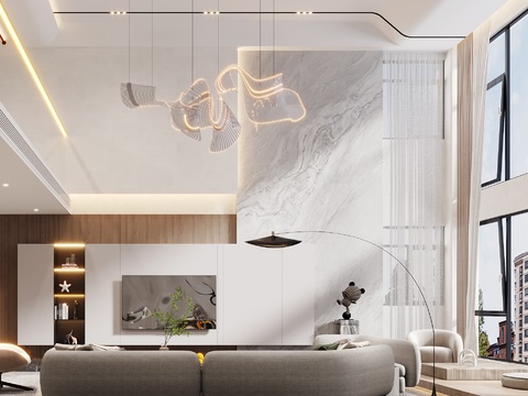  现代复式别墅客餐厅3d模型 