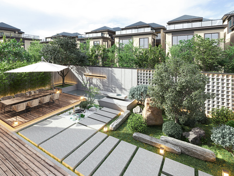  现代别墅庭院园林景观3d模型 