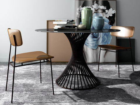 Calligaris 现代圆形餐桌餐椅组合3D模型 