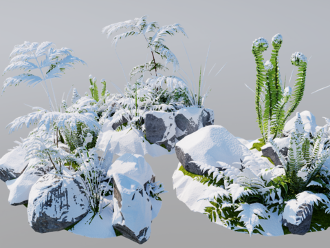  景观小品 雪景石头 绿植3d模型 