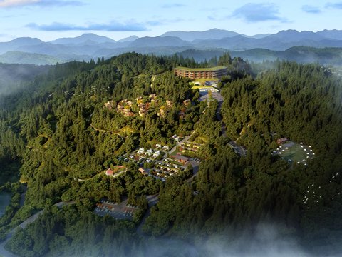 现代森林住宅楼外观鸟瞰psd 