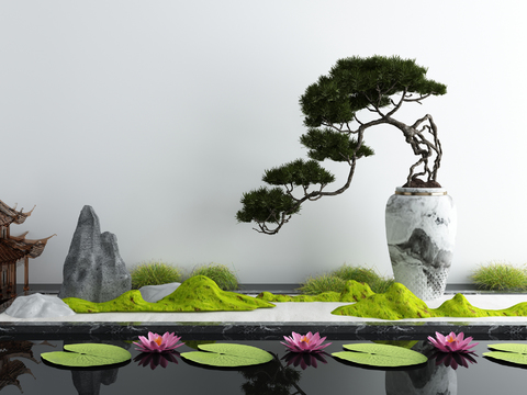 新中式庭院水景小品3d模型 
