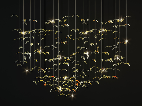  现代艺术飞鸟线条装饰灯3d模型下载 金属玻璃材质科技感动态装置设计 
