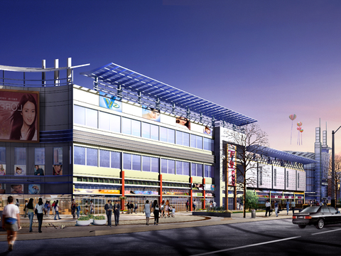  现代商场综合楼外观psd 