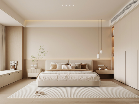 奶油风卧室 主卧 主人房3d模型