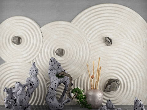  新中式松树石头假山摆件3D模型 