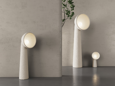  陶瓷底座极简台灯3d模型下载 自然元素落地灯设计 现代家居柔光照明 中性色调装饰氛围 