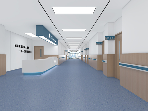  现代医院过道走廊3d模型 