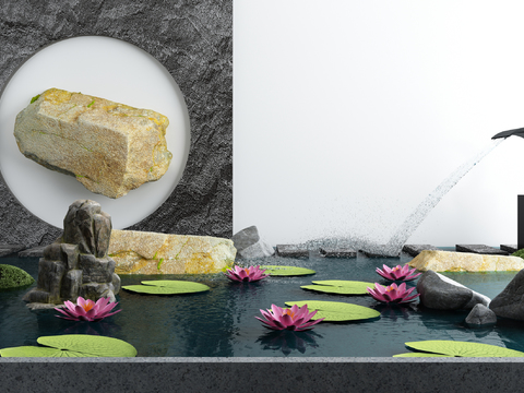  新中式庭院水池小品3d模型 