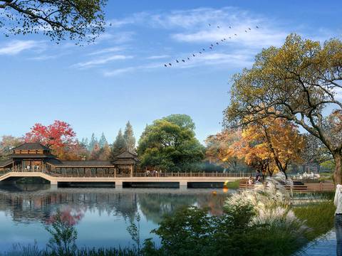  新中式古建景观psd 