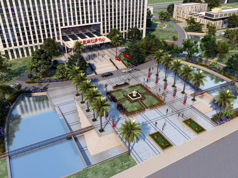  现代广场鸟瞰3d模型 