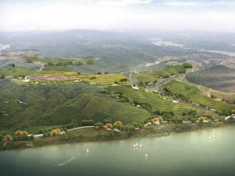  现代湿地园林鸟瞰psd 