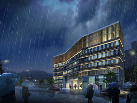  现代住宅楼夜景外观psd 